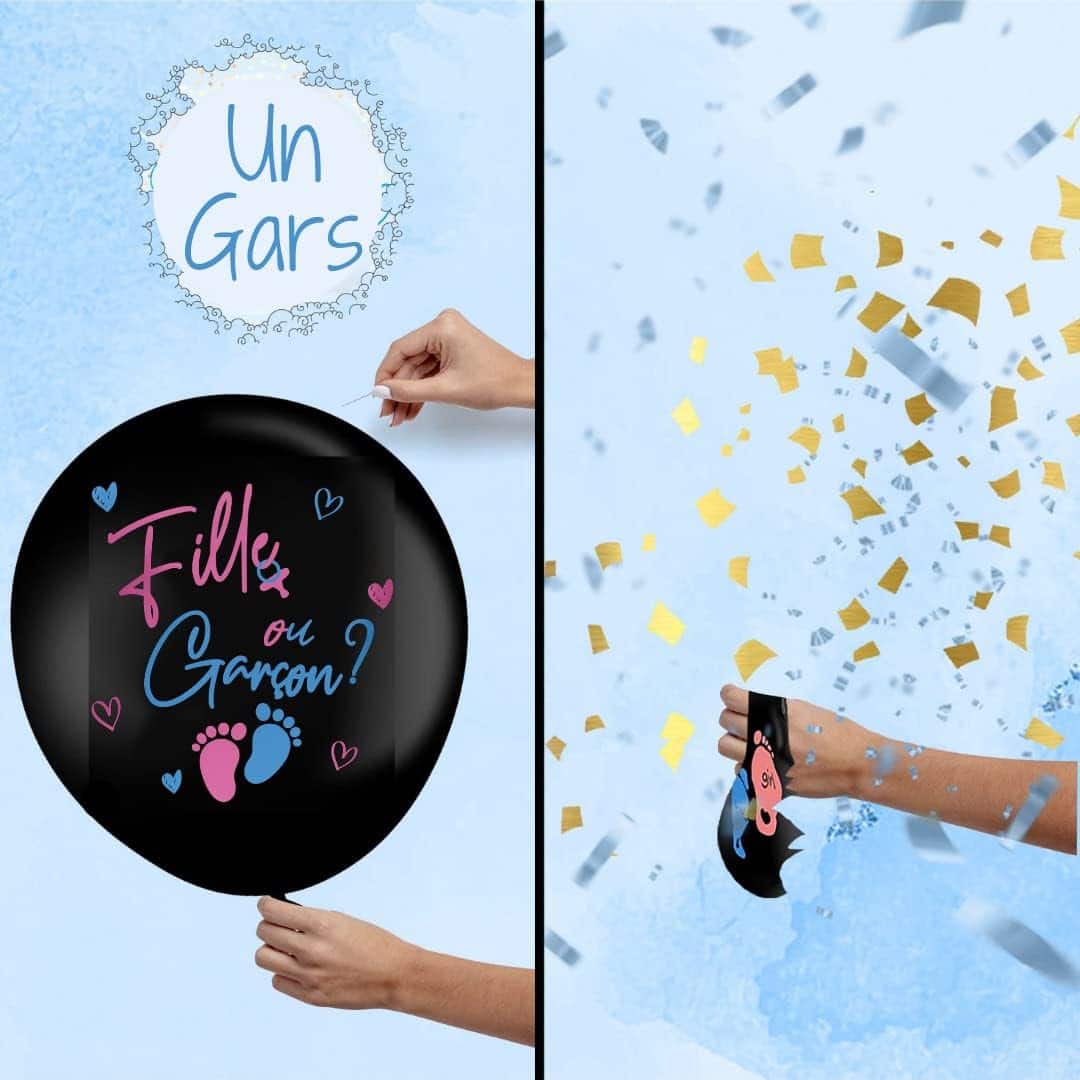 Ballon Géant Gender Reveal Confettis Bleu Garçon