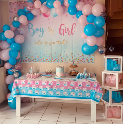 Annonce Grossesse Kit Gender Reveal 139 pcs Tout-en-Un: Ballons Rose et Bleu, Canon Confettis, Arche à Ballon, Party Décoration pour Fête de Révélation du Sexe bébé photo review